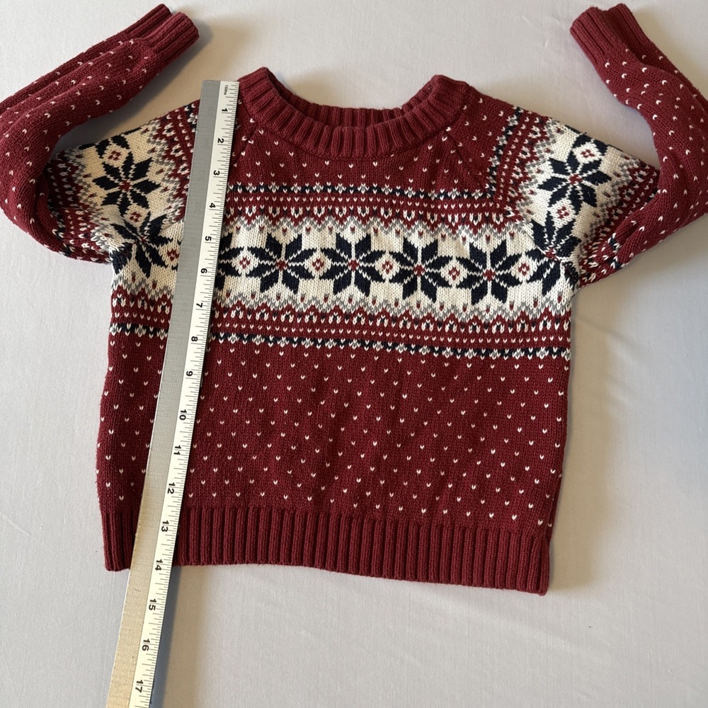 Old Navy Red Fair Isle Crewneck Knit Sweater Kids Youth 4T Winter Colorful Cozy - Picture 5 of 8